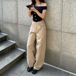 Wavy Rivet Wide Pants Fit Cargo Long Unique