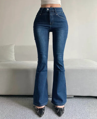 Cut Waist Long Gradient Washed Bootcut Denim Pants