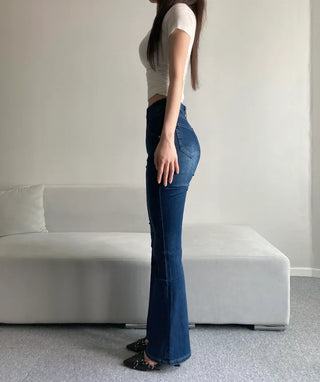 Cut Waist Long Gradient Washed Bootcut Denim Pants