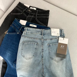 Cut Waist Long Gradient Washed Bootcut Denim Pants
