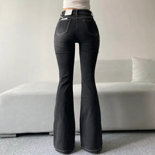 Cut Waist Long Gradient Washed Bootcut Denim Pants