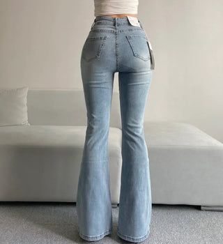 Cut Waist Long Gradient Washed Bootcut Denim Pants