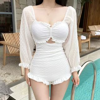 See-through Frill Lace Shirring Monokini Bikini Swimsuit Goddess