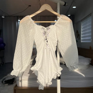 See-through Frill Lace Shirring Monokini Bikini Swimsuit Goddess