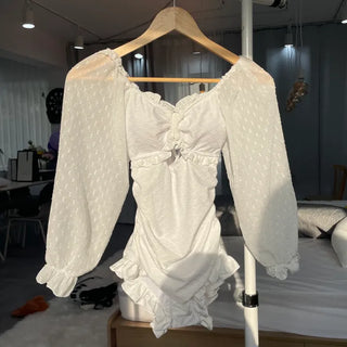 See-through Frill Lace Shirring Monokini Bikini Swimsuit Goddess