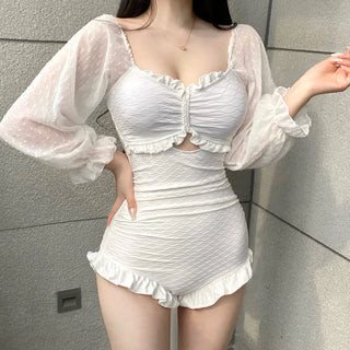 See-through Frill Lace Shirring Monokini Bikini Swimsuit Goddess