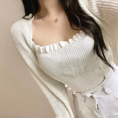 Boucle Knit Cropped Bolero Cardigan