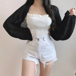 Boucle Knit Cropped Bolero Cardigan