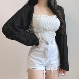 Boucle Knit Cropped Bolero Cardigan
