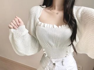 Boucle Knit Cropped Bolero Cardigan