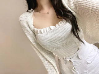 Boucle Knit Cropped Bolero Cardigan