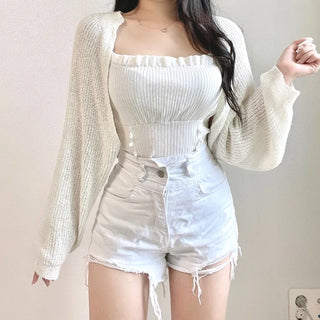 Boucle Knit Cropped Bolero Cardigan