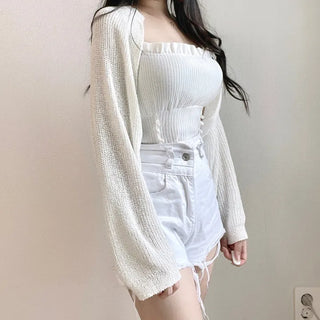 Boucle Knit Cropped Bolero Cardigan