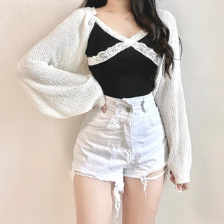 Boucle Knit Cropped Bolero Cardigan