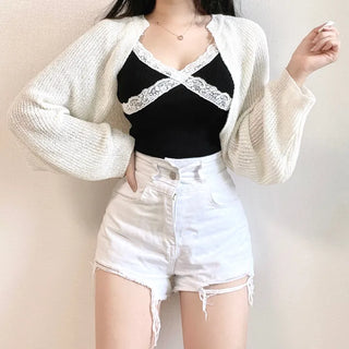 Boucle Knit Cropped Bolero Cardigan