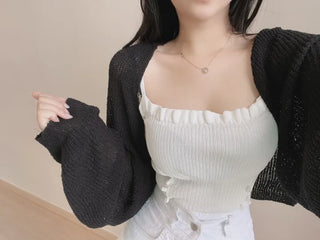 Boucle Knit Cropped Bolero Cardigan