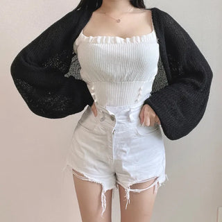 Boucle Knit Cropped Bolero Cardigan