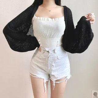 Boucle Knit Cropped Bolero Cardigan