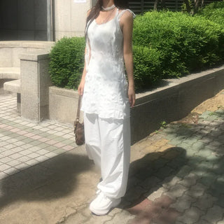 Wrinkle Ribbon Sleeveless Dress & Scarf Set Bustier