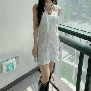 Wrinkle Ribbon Sleeveless Dress & Scarf Set Bustier