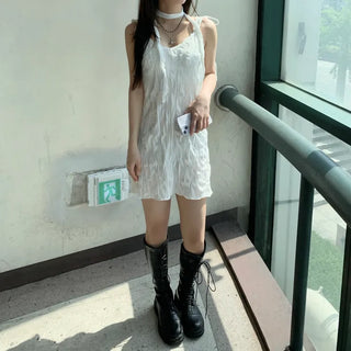 Wrinkle Ribbon Sleeveless Dress & Scarf Set Bustier