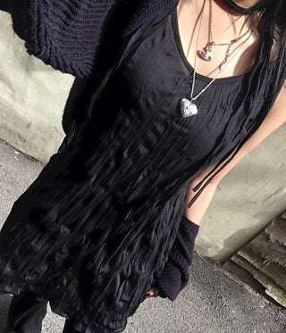 Wrinkle Ribbon Sleeveless Dress & Scarf Set Bustier