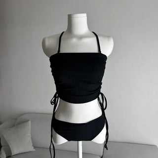 Shirred Halter Neck Bikini Top Unique Staycation Pool