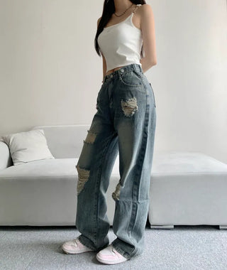 Vintage Damaged Wide Denim Pants Jeans Unique y2k
