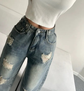 Vintage Damaged Wide Denim Pants Jeans Unique y2k