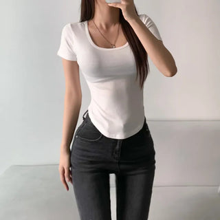 Spandex Rolled Hem Short Sleeve Tee Unique Sexy