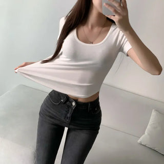 Spandex Rolled Hem Short Sleeve Tee Unique Sexy