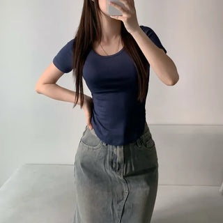 Spandex Rolled Hem Short Sleeve Tee Unique Sexy