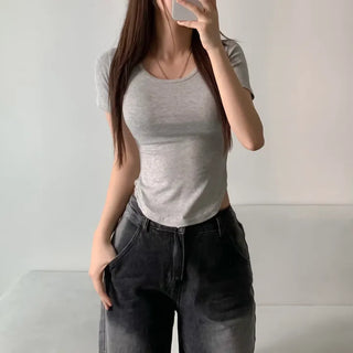 Spandex Rolled Hem Short Sleeve Tee Unique Sexy