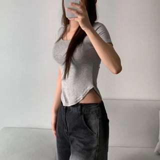 Spandex Rolled Hem Short Sleeve Tee Unique Sexy