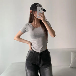 Spandex Rolled Hem Short Sleeve Tee Unique Sexy