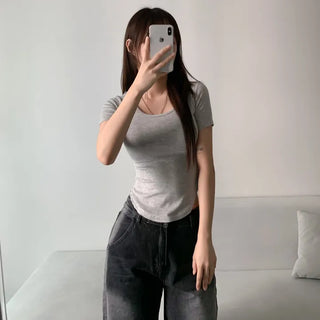 Spandex Rolled Hem Short Sleeve Tee Unique Sexy