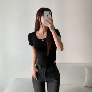 Spandex Rolled Hem Short Sleeve Tee Unique Sexy