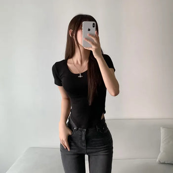 Spandex Rolled Hem Short Sleeve Tee Unique Sexy