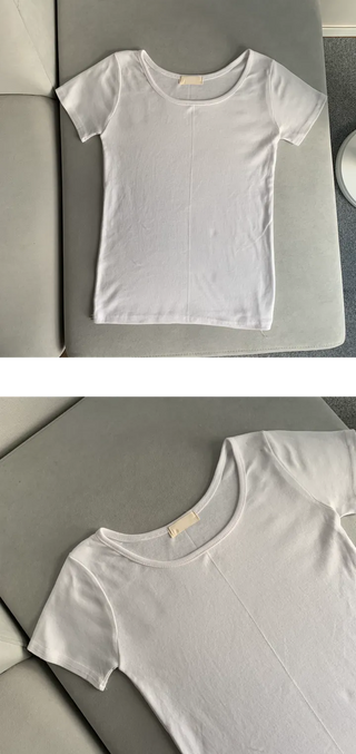Loose Fit U-Neck Short Sleeve T-Shirt Basic Arm