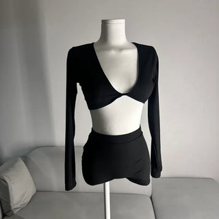 Long Sleeve Twist Bikini Two-Piece Shorts Monokini Rash
