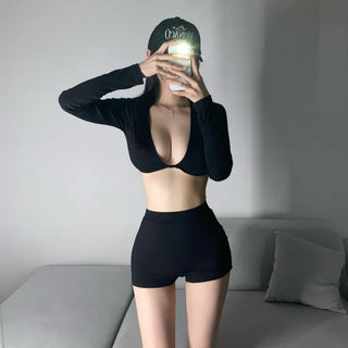 Long Sleeve Twist Bikini Two-Piece Shorts Monokini Rash