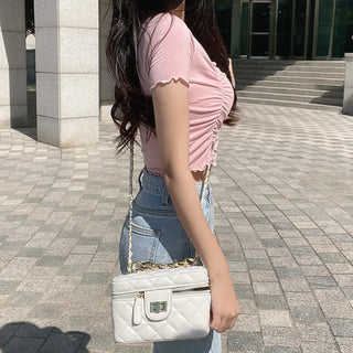 Square Neck Shirred Crop Short Sleeve T-Shirt