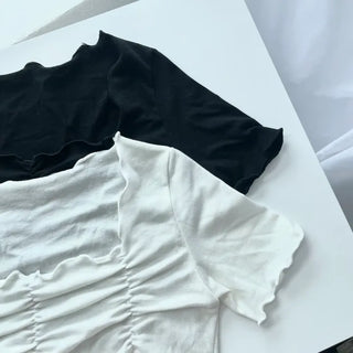 Square Neck Shirred Crop Short Sleeve T-Shirt