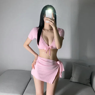 Short Sleeve Piece Bikini Ribbon Cover-up Body Profile