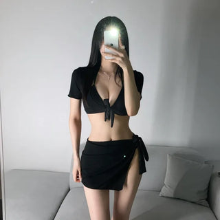 Short Sleeve Piece Bikini Ribbon Cover-up Body Profile