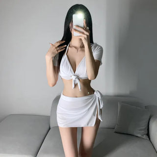 Short Sleeve Piece Bikini Ribbon Cover-up Body Profile