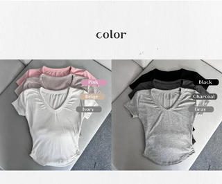 Stretchy V-neck Short Sleeve Rolled Tee Tight-fit Sexy
