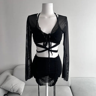 See-through Cover-up Shirred Bikini Set Skirt Sexy Glam