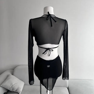 See-through Cover-up Shirred Bikini Set Skirt Sexy Glam