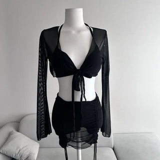 See-through Cover-up Shirred Bikini Set Skirt Sexy Glam